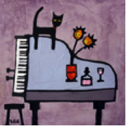 Cat on Piano