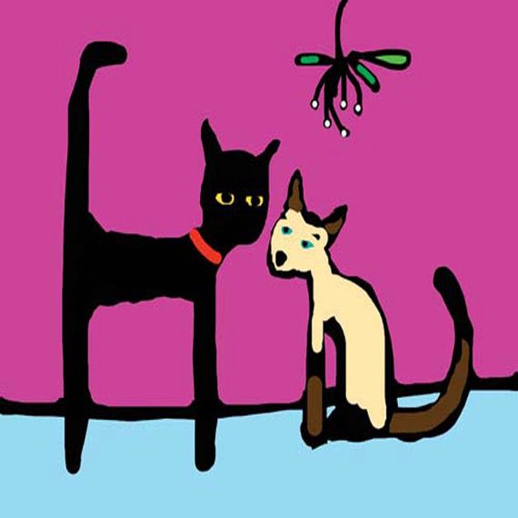 Trevor the Black Cat and Mistletoe