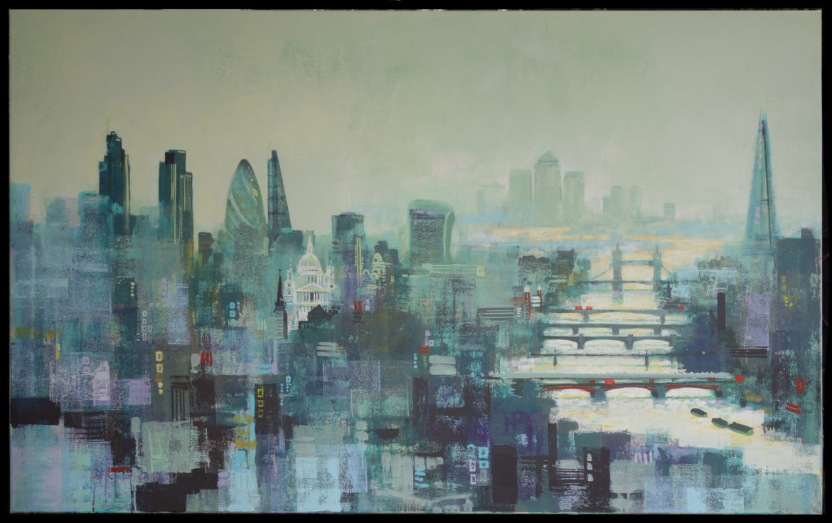 Large commissioned painting showing London and River Thames.