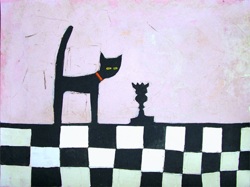 CAT AND BLACK QUEEN by Colin Ruffell