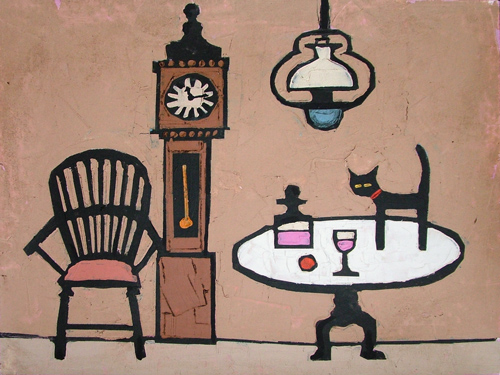 CAT AND GRANDFATHER CLOCK by Colin Ruffell
