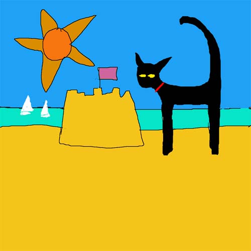 CAT AT SEASIDE card